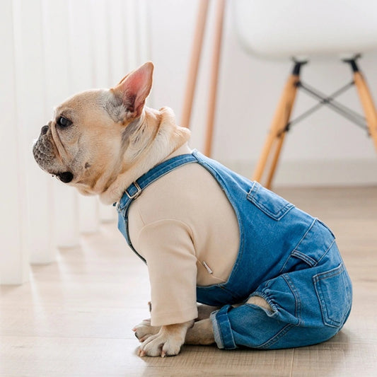 Vêtements pour bouledogue français Vêtements pour chien en simili-denim Combinaisons Manteau d'automne-hiver pour chien
