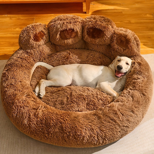 Cozy Paw-Shaped Pet Bed – Plush Faux Fur, Calming Donut Design, Machine Washable – Ideal for Dogs & Cats