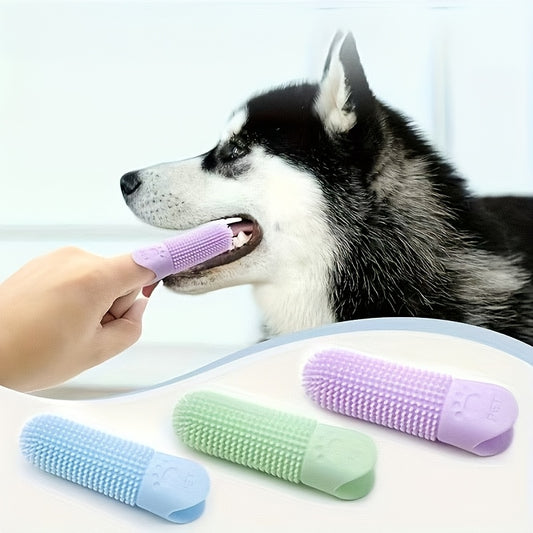 Brosse à dents pour animaux à 360°, brosse silicone, enfilable sur un doigt, lavable à la main, diverses couleurs