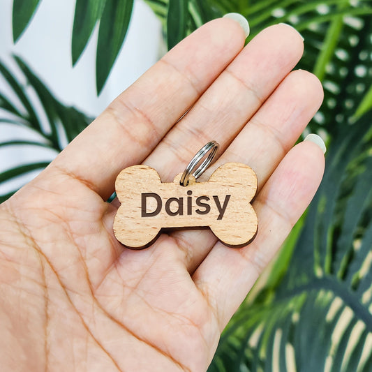 Médaille os en bois personnalisable – Chien & chat – photo produit 2