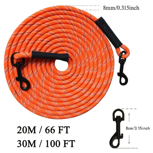 Laisse d'entraînement pour chien de 20 m et 30 m, deux crochets pivotants à 360°, adaptée à l'entraînement au rappel, au camping, à la promenade dans le jardin, etc., matériau en polypropylène, pour chiens de toutes tailles, diverses couleurs