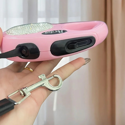 Laisse rétractable 3 m avec strass – Rose – photo produit 2