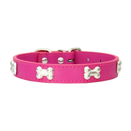 Collier en cuir avec rivets os – Chien – photo produit 2