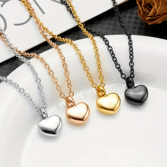 Collier commémoratif avec petite urne en acier inoxydable en forme de cœur, conçue pour contenir des cendres ou des poils de votre animal disparu, diverses couleurs