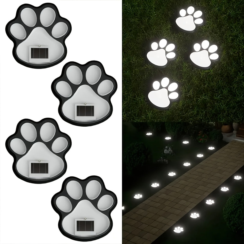 4 pièces de lumières LED solaires en forme de patte de chien - Décoration intelligente pour jardin et pelouse avec capteur intelligent, design mignon en forme de patte, blanc chaud et blanc froid