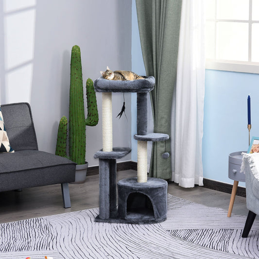 Arbre à chat gris – Griffoirs, plateforme & cachette – photo produit 2