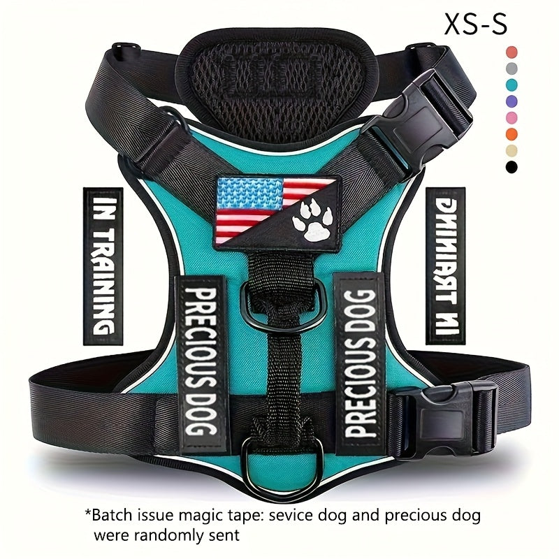 Service Dog Harness, Reflective Dog Vest Harness with 5pcs Patches, Adjustable Soft Oxford Pet Harness, Inner Layer Mesh, Easy to Control for Small Medium Large Dogs Random Buckle