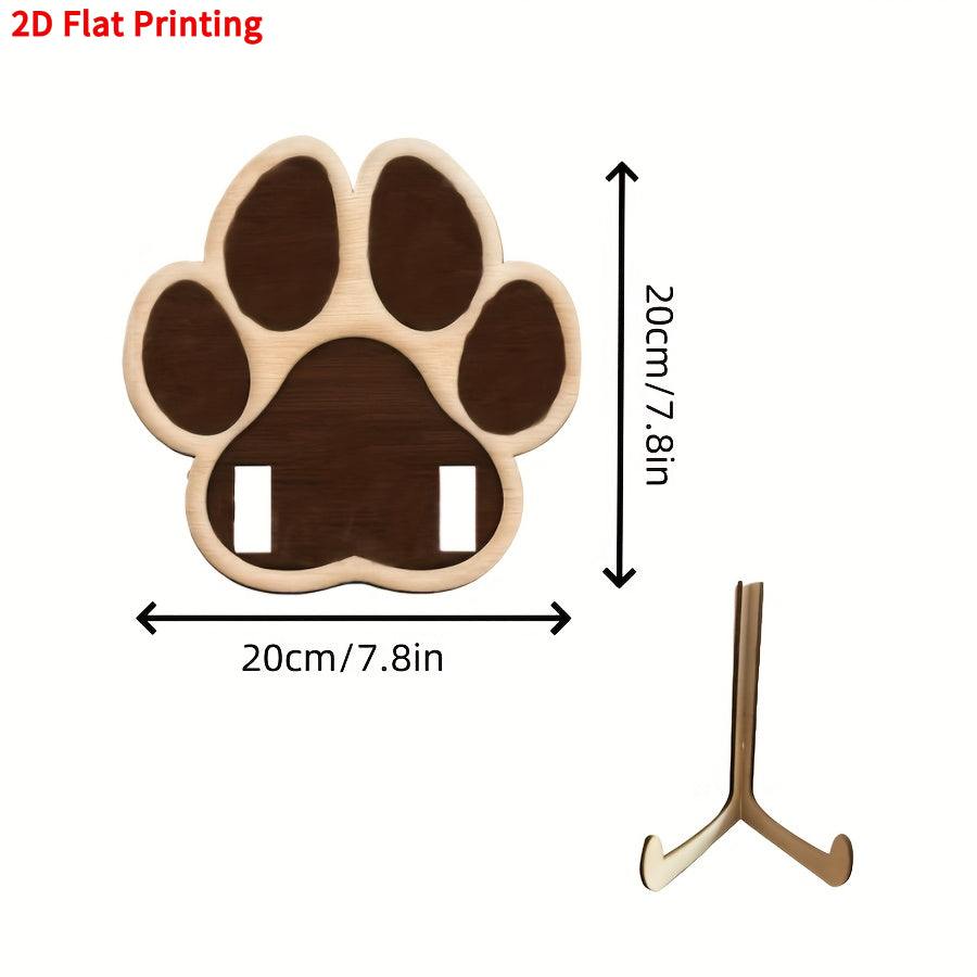 Cadre photos commémoratif avec support, en bois plat 2D, en forme de patte de chien - disposition de 4 photos + emplacement pour mettre le collier de votre animal disparu