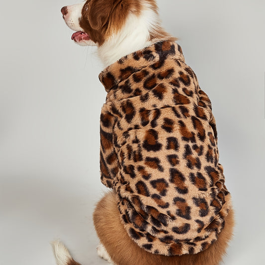 Cozy Leopard Print Dog Jacket for Small Breeds - Winter Warmth, Zip-Up Pet Coat, Dog Winter Clothes