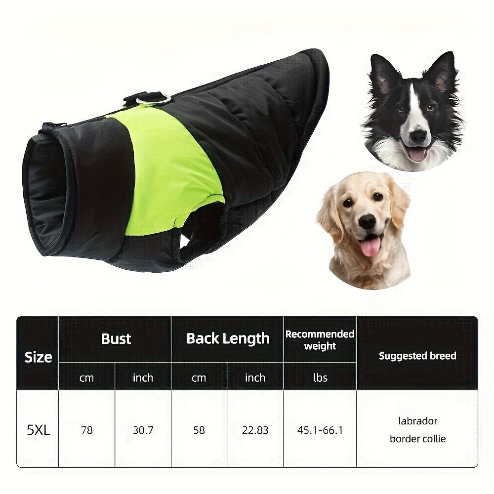 Veste imperméable d'hiver pour chien avec fermeture éclair et boucle pour laisse - Manteau chaud et coupe-vent pour animaux de compagnie de petite à grande taille - Idéal pour les activités de plein air par temps froid