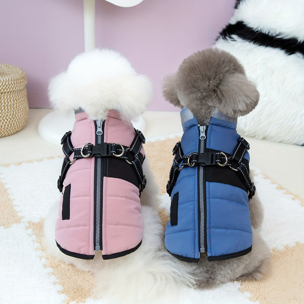 Manteau rembourré à col – Beige, rose ou bleu – photo produit 2