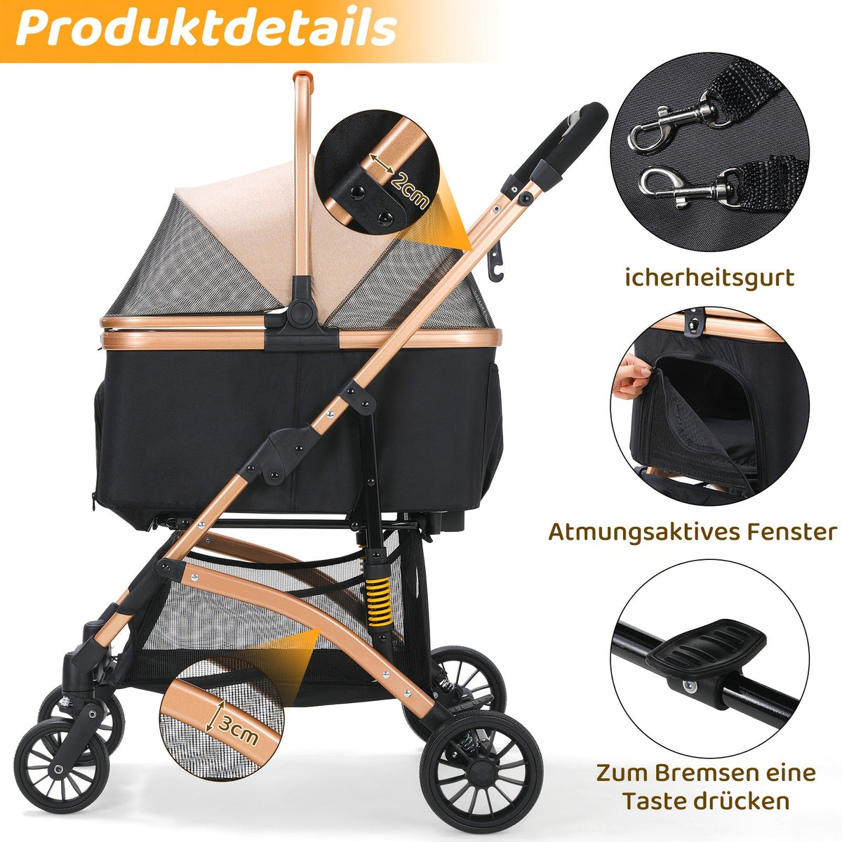 Poussette 3-en-1 pliable – Chien & chat – photo produit 9