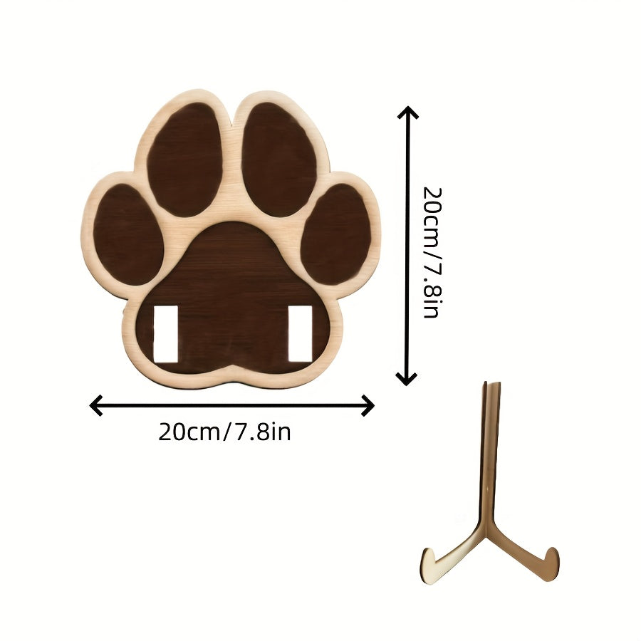 Cadre photos commémoratif avec support, en bois plat 2D, en forme de patte de chien - disposition de 4 photos + emplacement pour mettre le collier de votre animal disparu