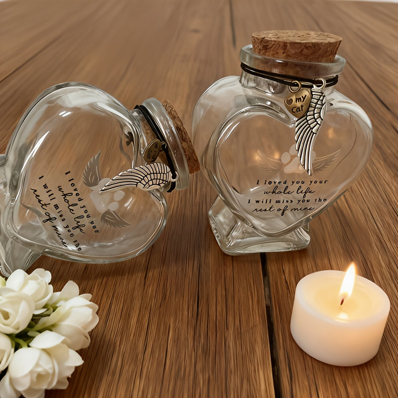 Bouteille commémorative pour les poils de chiens et de chats en forme de cœur