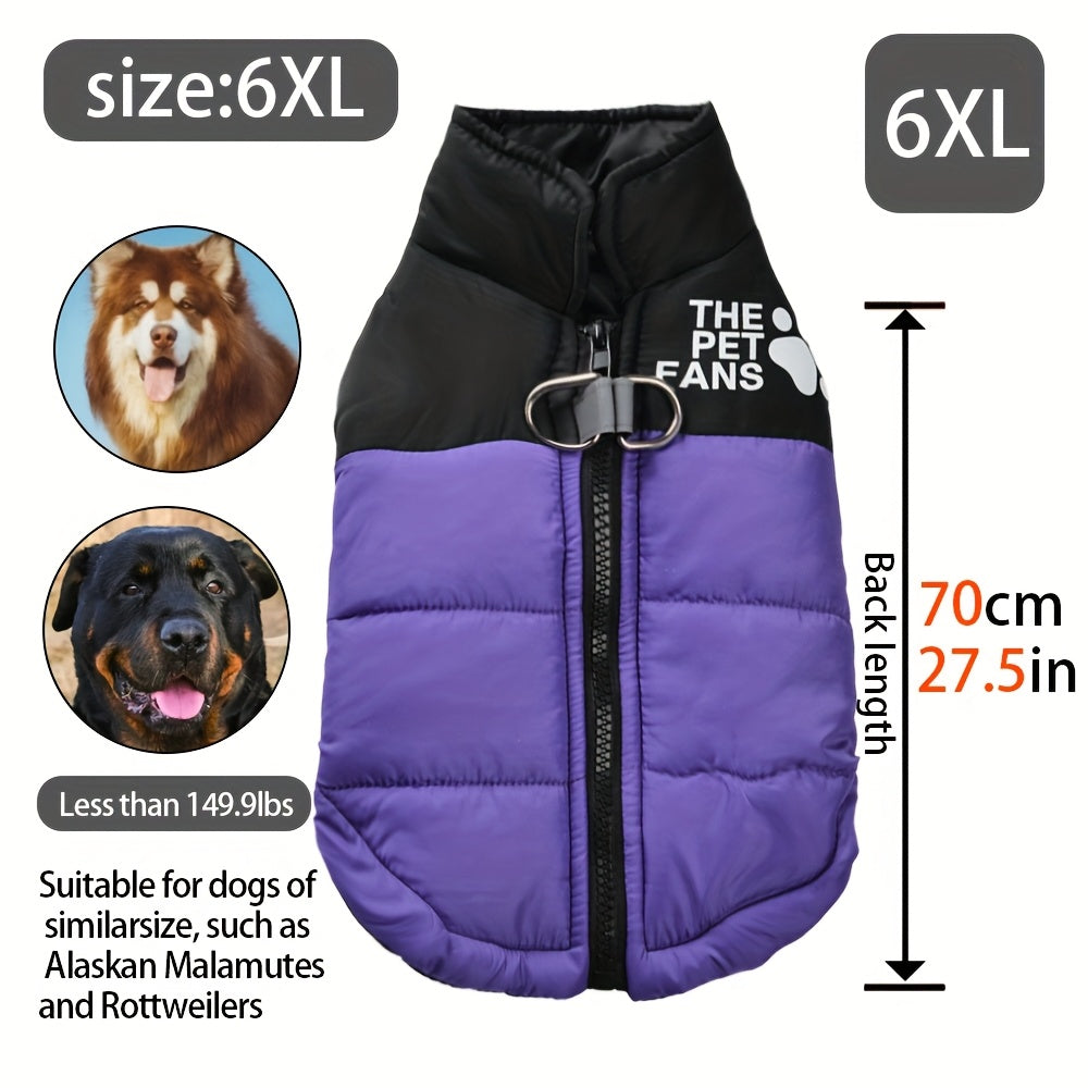 Veste pour chien toutes tailles Manteau d'hiver chaud avec fermeture éclair sur toute la longueur et col imprimé pattes - Turquoise et noir Manteau léger pour chiens de petite, moyenne et grande taille - Pull facile à enfiler et à retirer