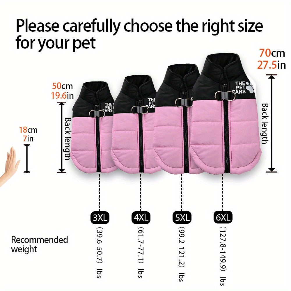 Veste pour chien toutes tailles Manteau d'hiver chaud avec fermeture éclair sur toute la longueur et col imprimé pattes - Turquoise et noir Manteau léger pour chiens de petite, moyenne et grande taille - Pull facile à enfiler et à retirer