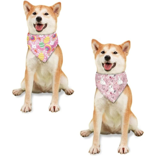 2 bandanas rose avec motifs de lapins pour Pâques, pour petits et moyens chiens