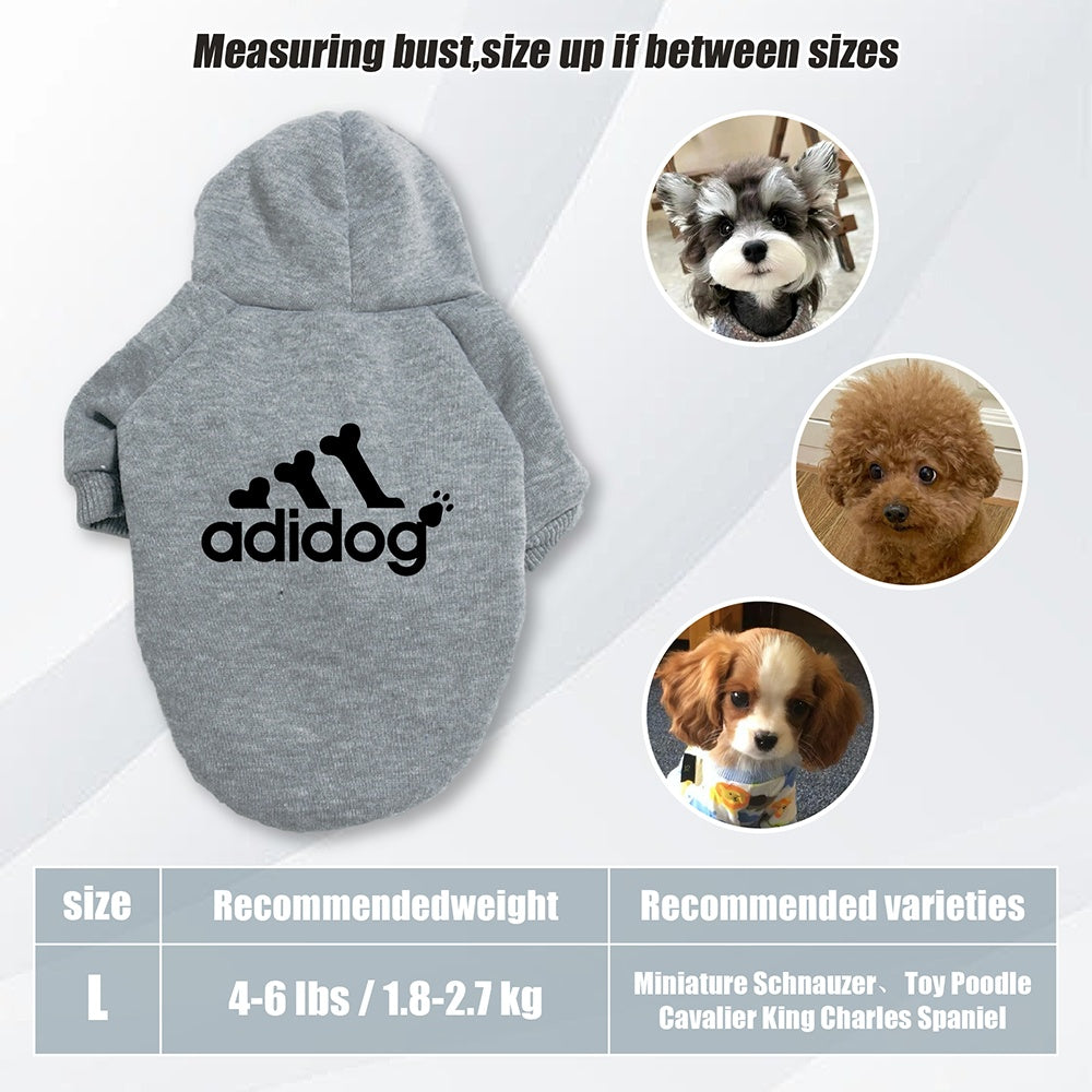 Sweat à capuche doux et chaud pour chien S-2XL avec motif empreintes de pattes et os,