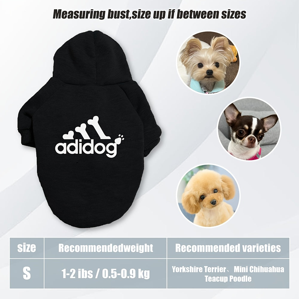 Sweat à capuche doux et chaud pour chien S-2XL avec motif empreintes de pattes et os,