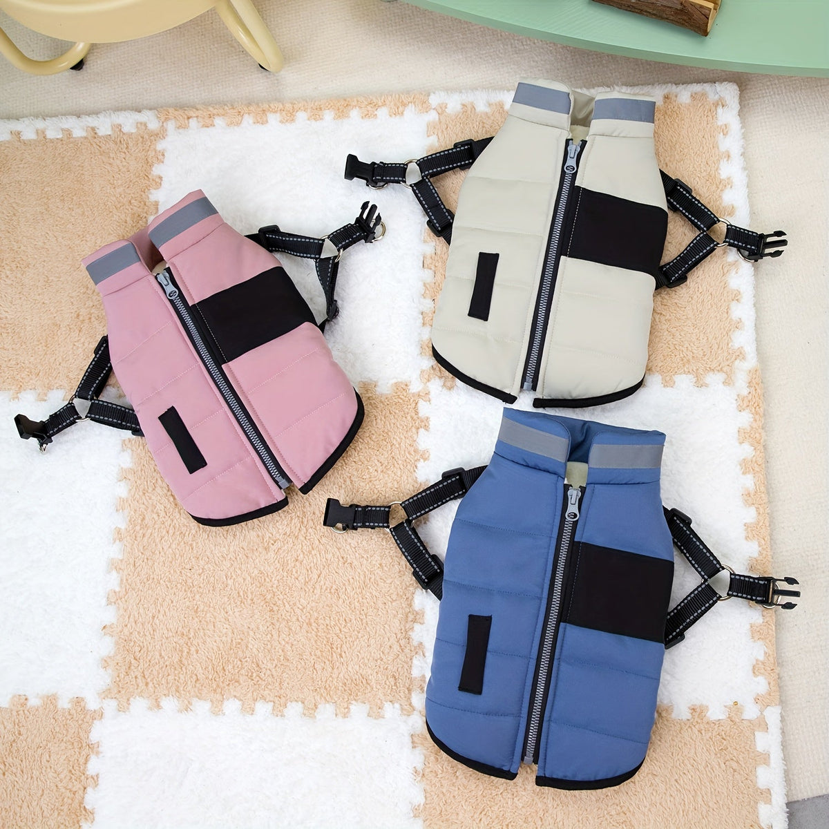Manteau rembourré à col – Beige, rose ou bleu – photo produit 8