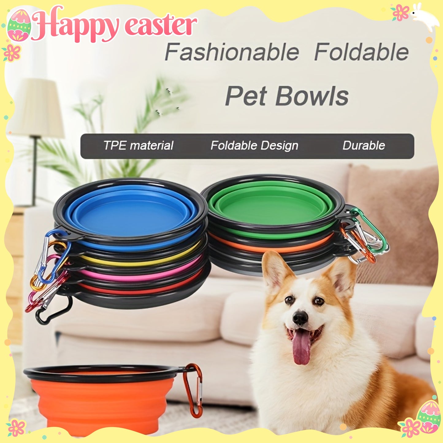 Bol pliable pour animaux, pratique pour les voyages, gain de place, facile à transporter grâce à son mousqueton, diverses couleurs