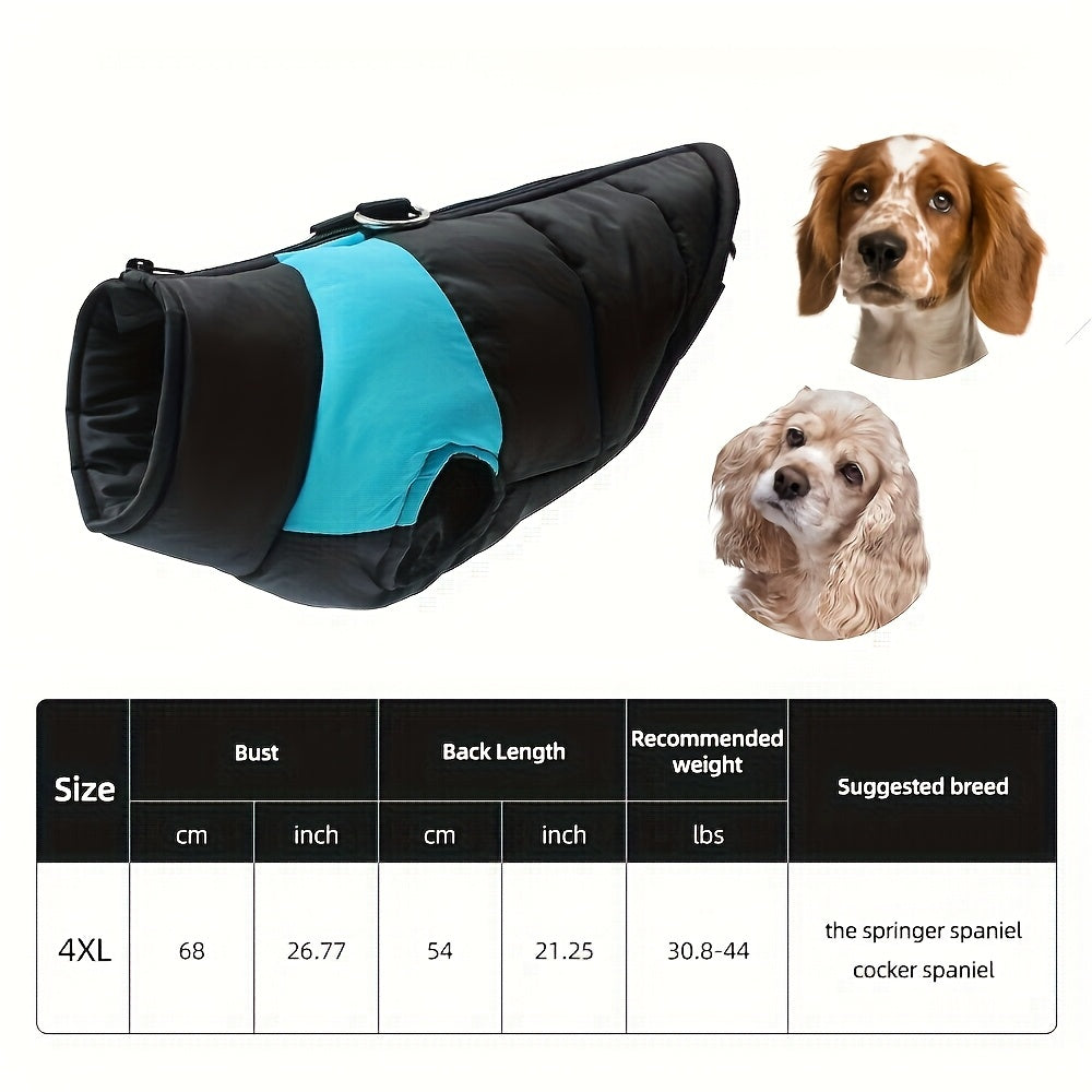 Veste imperméable d'hiver pour chien avec fermeture éclair et boucle pour laisse - Manteau chaud et coupe-vent pour animaux de compagnie de petite à grande taille - Idéal pour les activités de plein air par temps froid