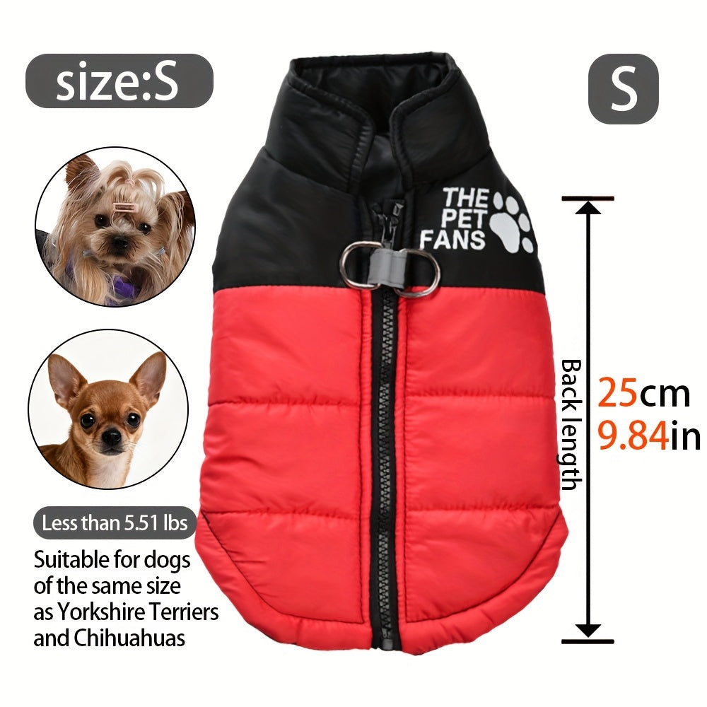 Veste pour chien toutes tailles Manteau d'hiver chaud avec fermeture éclair sur toute la longueur et col imprimé pattes - Turquoise et noir Manteau léger pour chiens de petite, moyenne et grande taille - Pull facile à enfiler et à retirer
