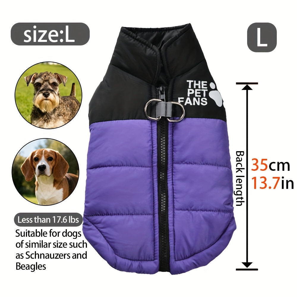 Veste pour chien toutes tailles Manteau d'hiver chaud avec fermeture éclair sur toute la longueur et col imprimé pattes - Turquoise et noir Manteau léger pour chiens de petite, moyenne et grande taille - Pull facile à enfiler et à retirer