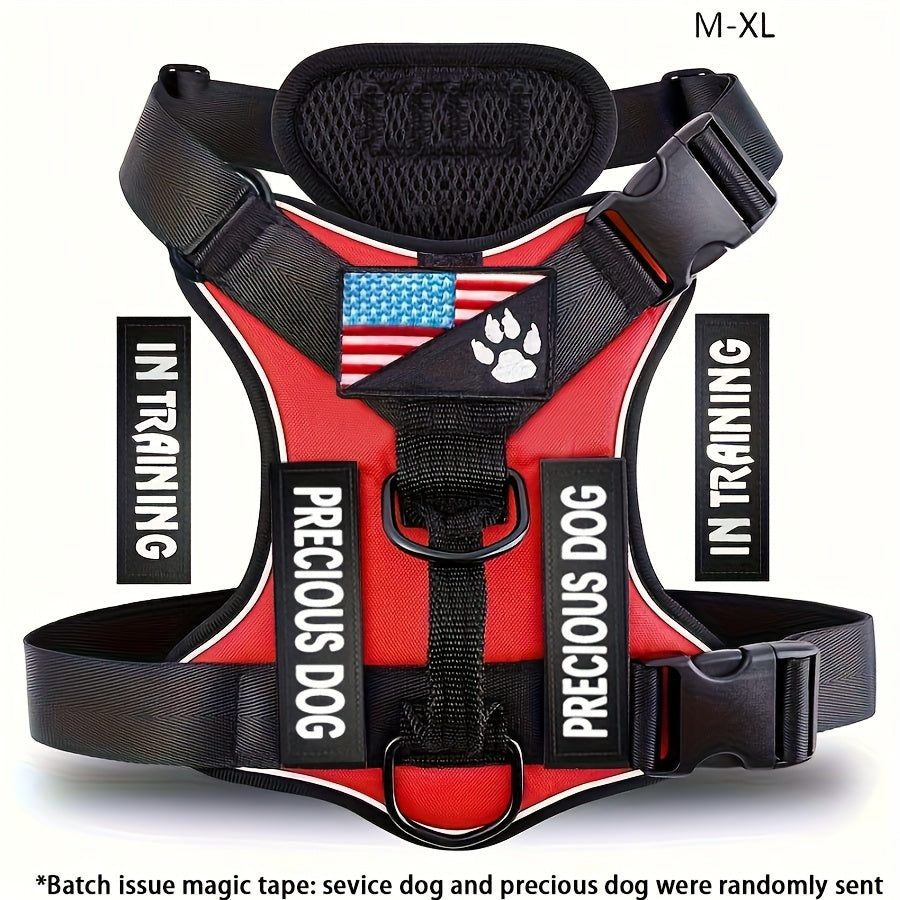 Service Dog Harness, Reflective Dog Vest Harness with 5pcs Patches, Adjustable Soft Oxford Pet Harness, Inner Layer Mesh, Easy to Control for Small Medium Large Dogs Random Buckle