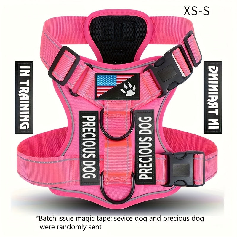 Service Dog Harness, Reflective Dog Vest Harness with 5pcs Patches, Adjustable Soft Oxford Pet Harness, Inner Layer Mesh, Easy to Control for Small Medium Large Dogs Random Buckle