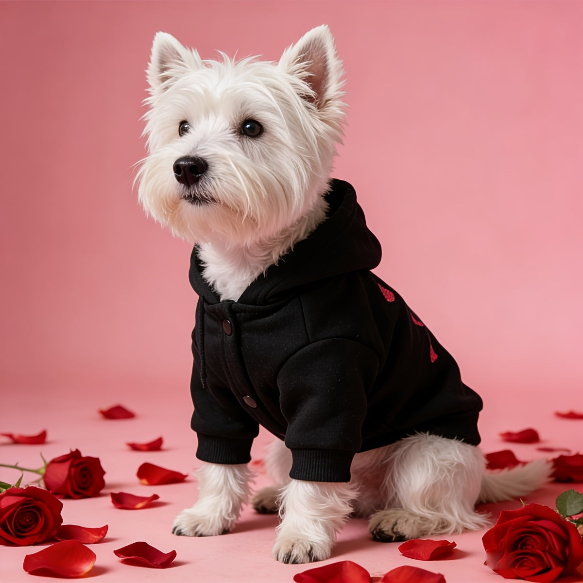 Sweat noir LOVE pour chien – Petits cœurs roses – photo produit 5