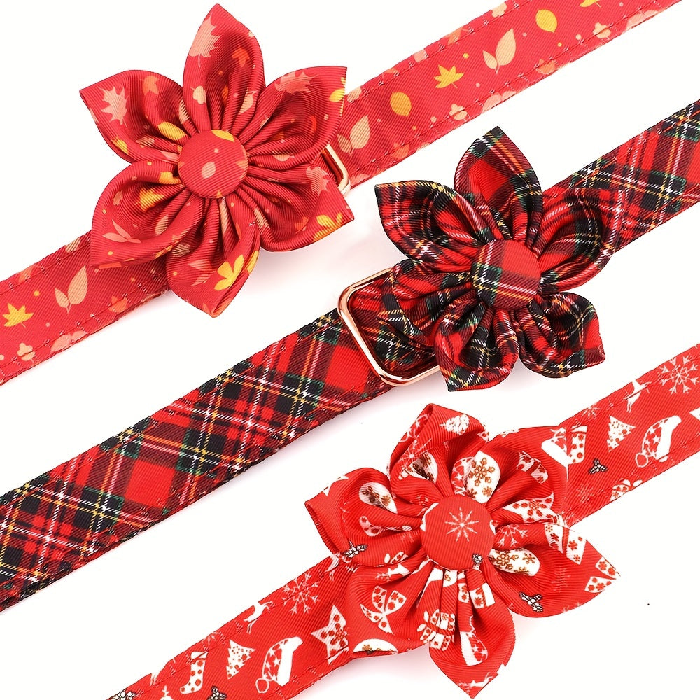 Personalized Small, Medium, Large Dog Collars - Customizable Flower Pattern, Plaid Design, Adjustable, Durable, ID Tag, Pet Name, Gift Idea - Perfect for Christmas, Holiday Season