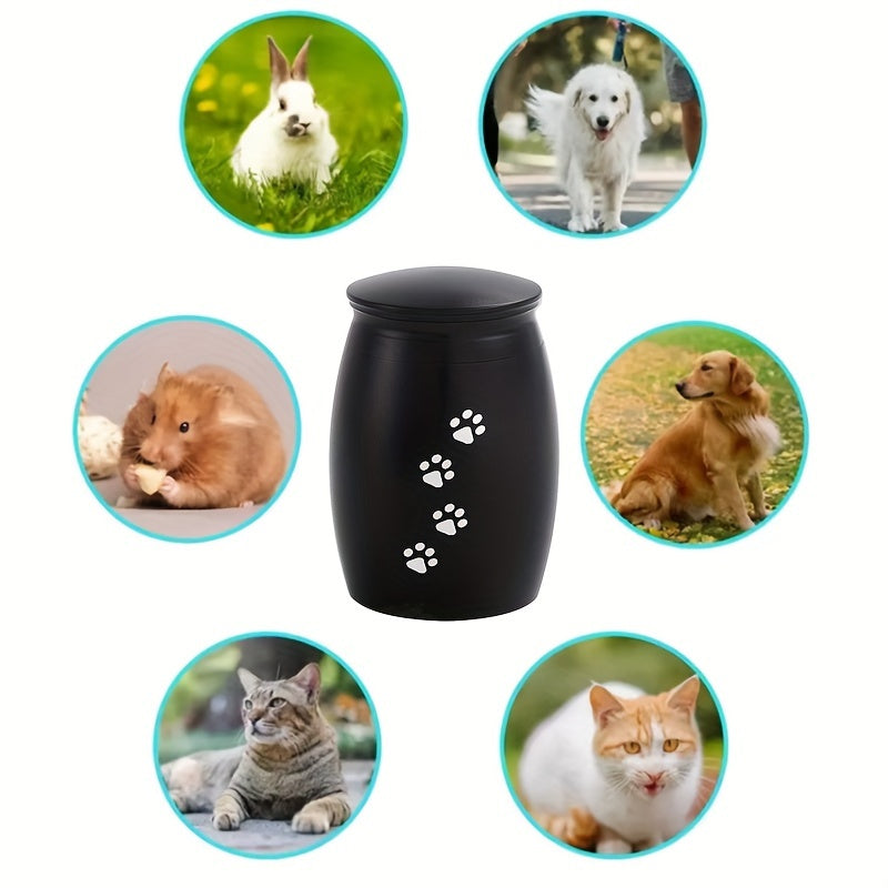 Paire d'urnes funéraires miniatures noires et argentées pour animaux de compagnie - Contenants en aluminium pour les cendres et les poils de chiens ou de chats, ornées d'une empreinte de patte