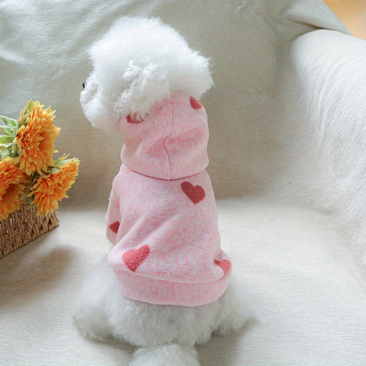 Sweat rose à capuche – Petits cœurs rouges – photo produit 7