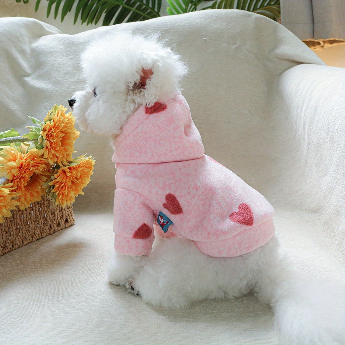 Sweat rose à capuche – Petits cœurs rouges – photo produit 8