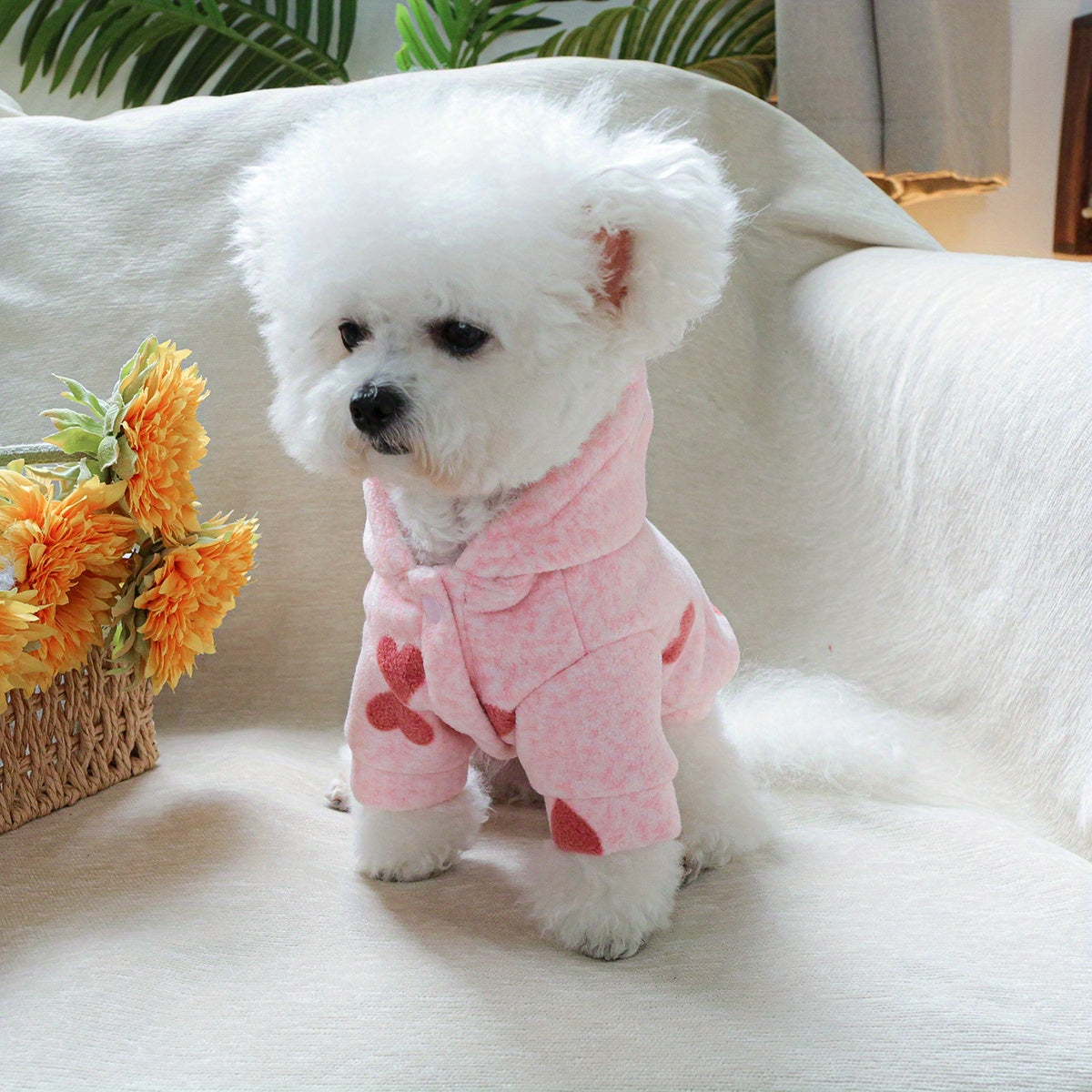 Sweat rose à capuche – Petits cœurs rouges – photo produit 9