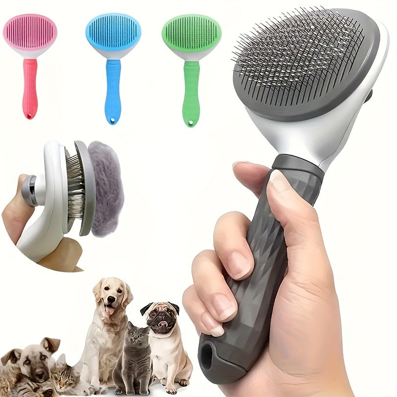 Brosse de toilettage pour chien, chat et lapins, conçue pour éliminer les poils morts. Elle est dotée d'un mécanisme autonettoyant adapté aux animaux à poils longs et à poils courts, diverses couleurs