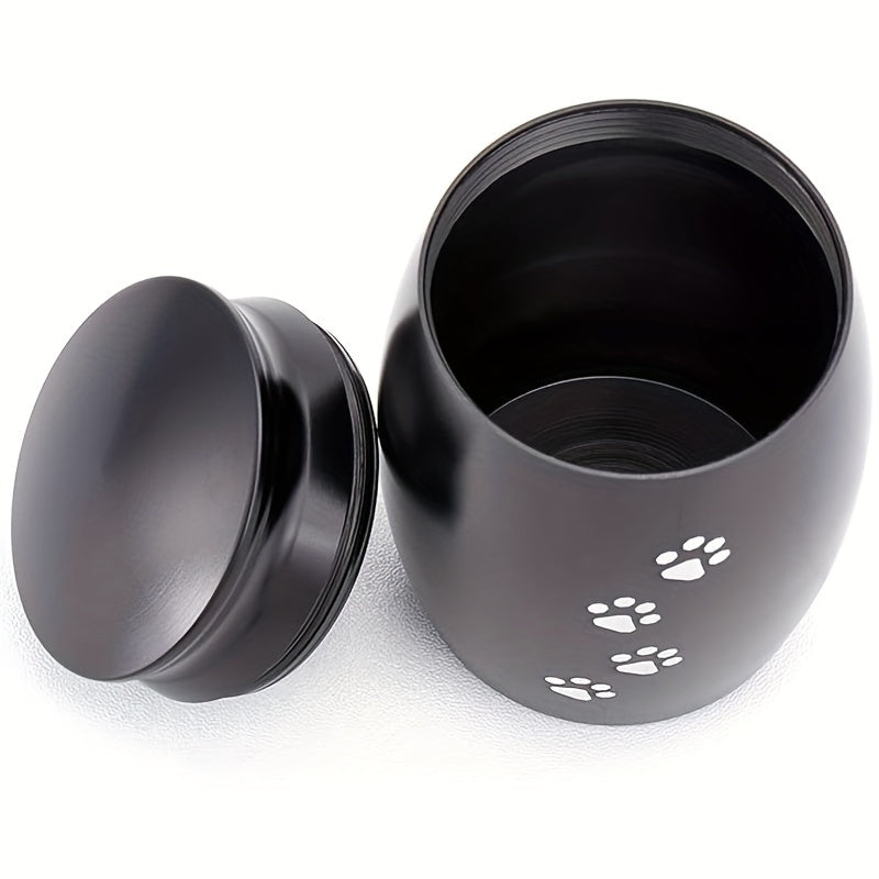 Paire d'urnes funéraires miniatures noires et argentées pour animaux de compagnie - Contenants en aluminium pour les cendres et les poils de chiens ou de chats, ornées d'une empreinte de patte