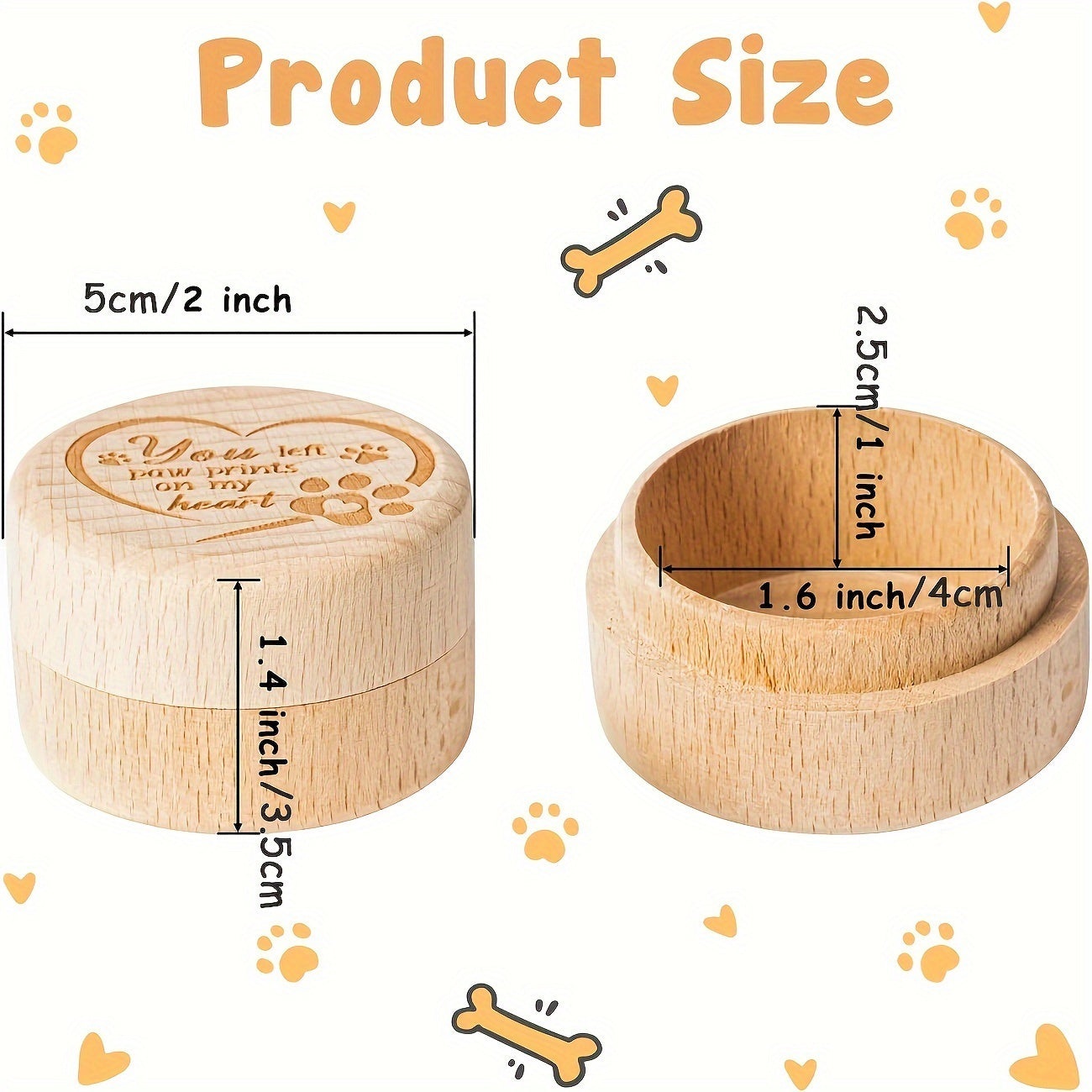 Boîte à souvenirs en bois de haute qualité avec empreinte de patte gravée, pour conserver les poils de votre fidèle compagnon disparu