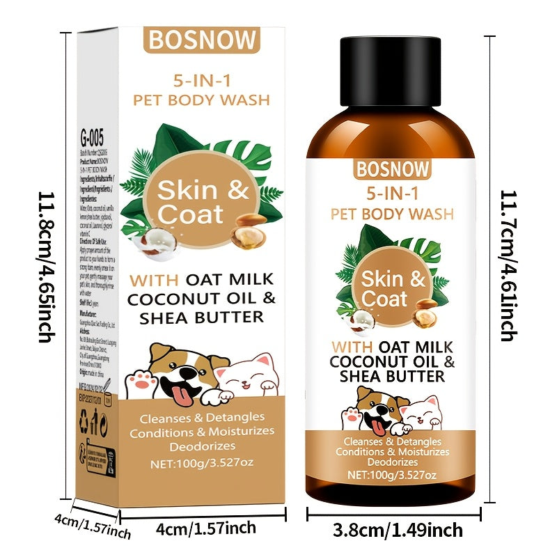 Gel douche 5 en 1 pour animaux, nettoyage doux à l'avoine, à l'huile de coco et au beurre de karité, parfum rafraîchissant, soin des poils, pelage lisse et brillant, facile à peigner, douceur longue durée - Convient à tous les animaux, stade adulte