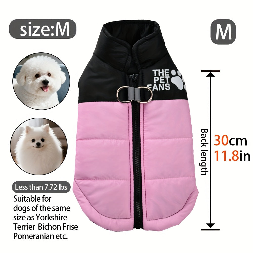 Veste pour chien toutes tailles Manteau d'hiver chaud avec fermeture éclair sur toute la longueur et col imprimé pattes - Turquoise et noir Manteau léger pour chiens de petite, moyenne et grande taille - Pull facile à enfiler et à retirer