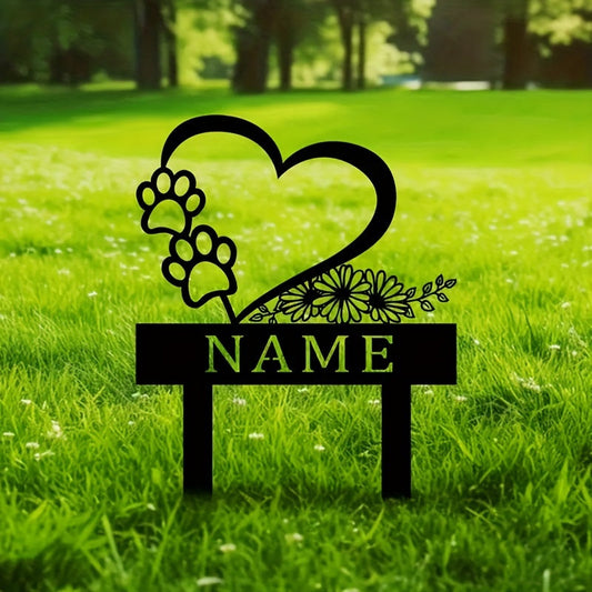 Piquet commémoratif cœur, pattes & fleurs – Personnalisable – photo produit 2