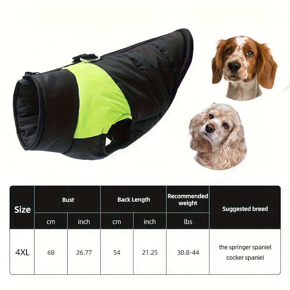 Veste imperméable d'hiver pour chien avec fermeture éclair et boucle pour laisse - Manteau chaud et coupe-vent pour animaux de compagnie de petite à grande taille - Idéal pour les activités de plein air par temps froid