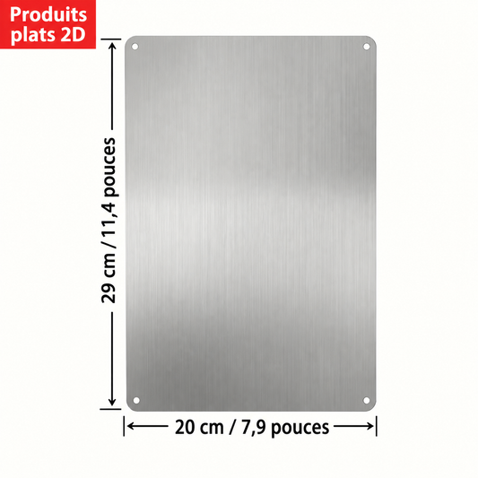 Plaque aluminium personnalisable 20 × 29 cm avec 4 trous de fixation