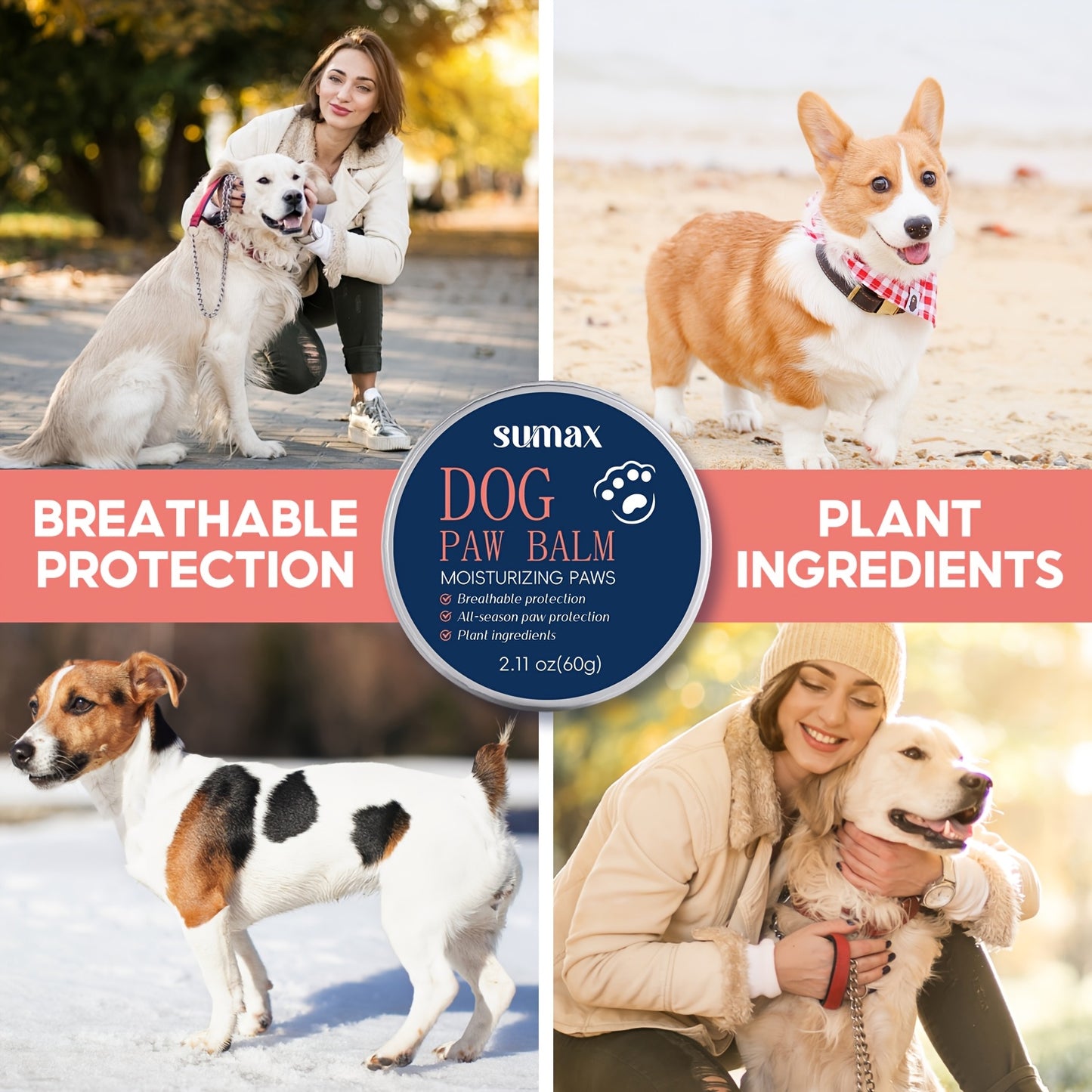 Baume pour pattes et truffe de chien - Hydratation intense grâce à la vitamine E et à l'huile de jojoba