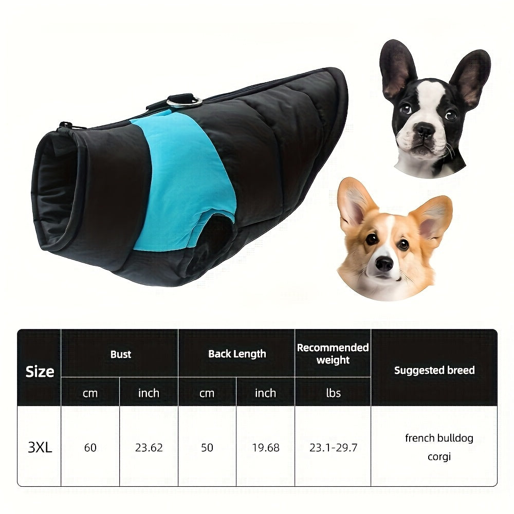 Veste imperméable d'hiver pour chien avec fermeture éclair et boucle pour laisse - Manteau chaud et coupe-vent pour animaux de compagnie de petite à grande taille - Idéal pour les activités de plein air par temps froid