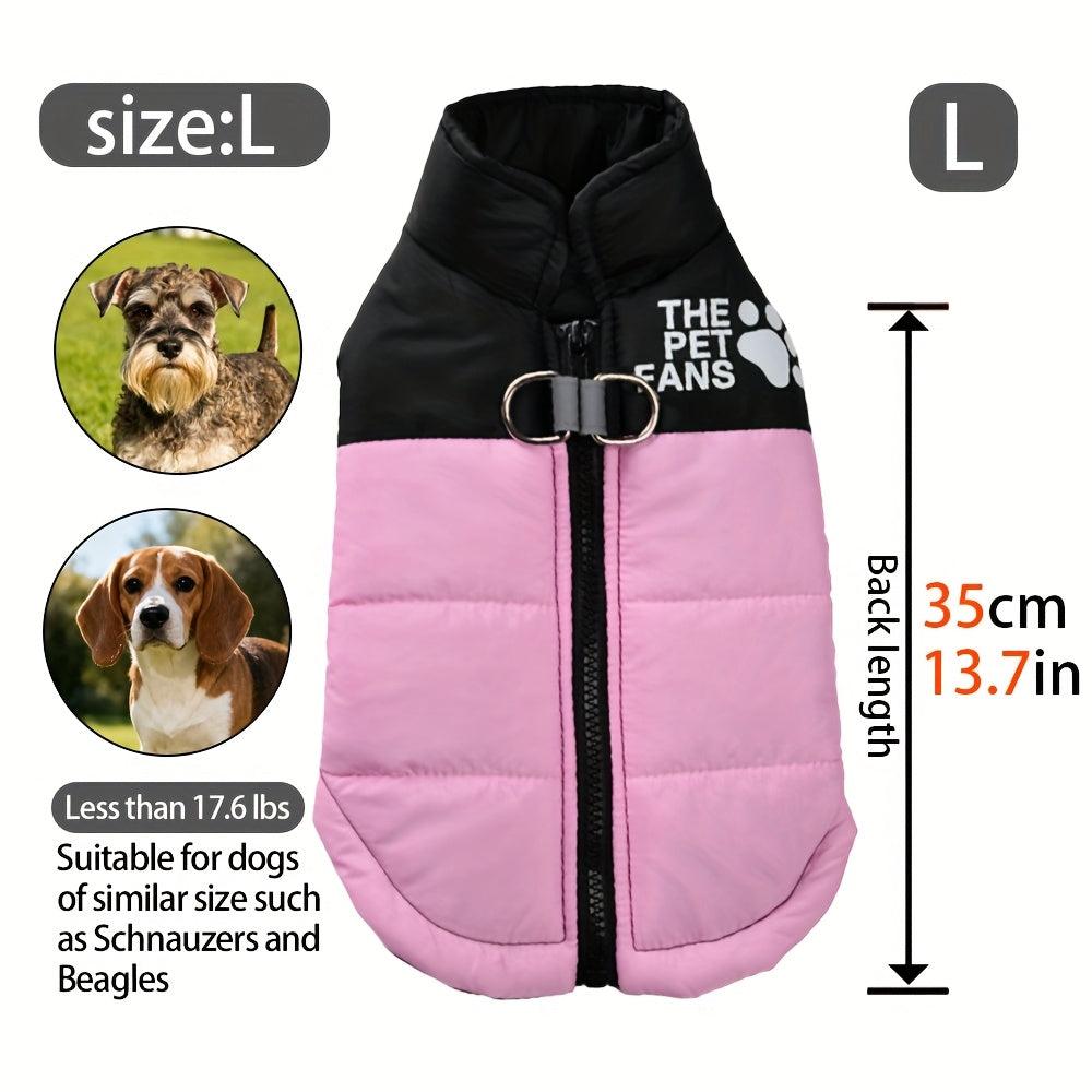 Veste pour chien toutes tailles Manteau d'hiver chaud avec fermeture éclair sur toute la longueur et col imprimé pattes - Turquoise et noir Manteau léger pour chiens de petite, moyenne et grande taille - Pull facile à enfiler et à retirer