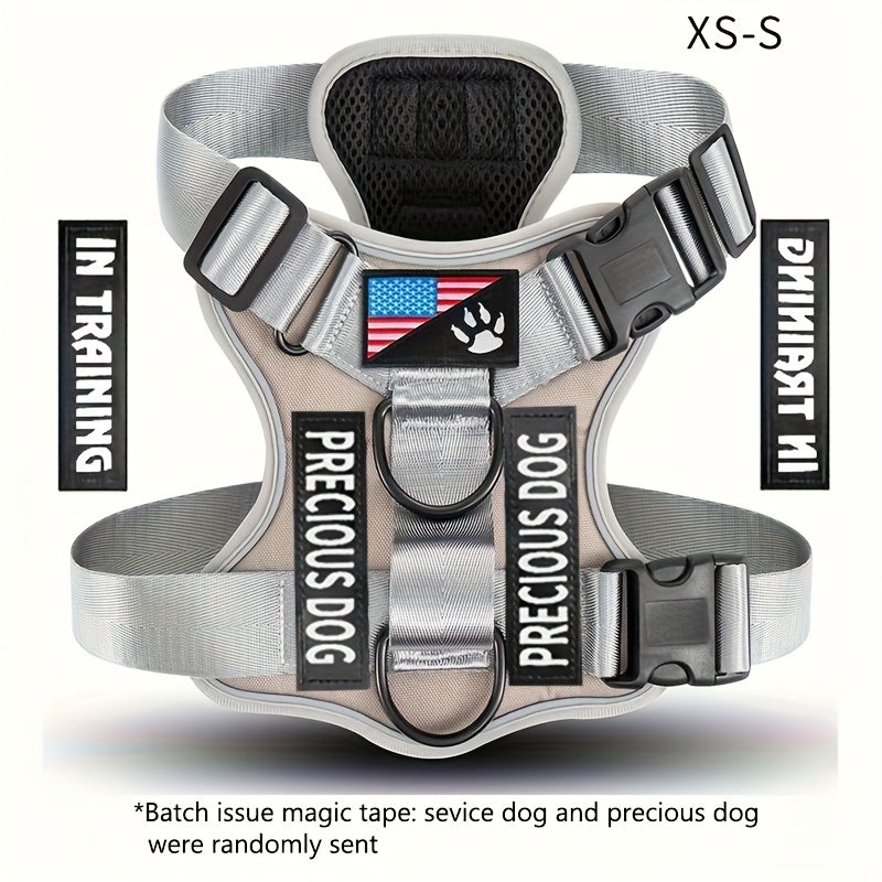 Service Dog Harness, Reflective Dog Vest Harness with 5pcs Patches, Adjustable Soft Oxford Pet Harness, Inner Layer Mesh, Easy to Control for Small Medium Large Dogs Random Buckle