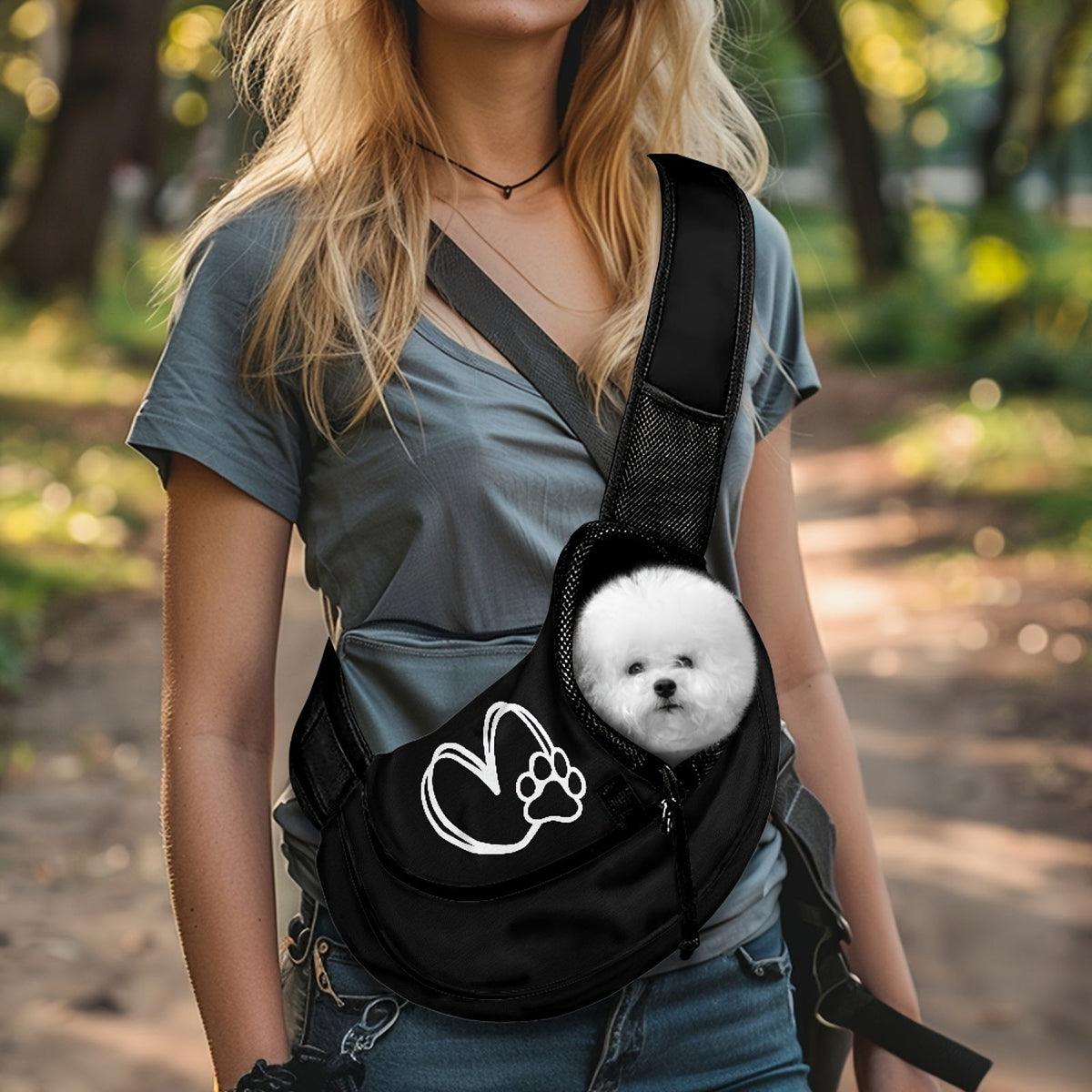 Sac bandoulière cœur & patte – Petit chien – photo produit 2