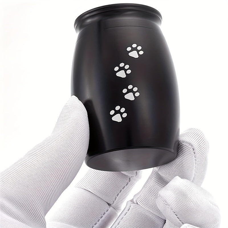 Paire d'urnes funéraires miniatures noires et argentées pour animaux de compagnie - Contenants en aluminium pour les cendres et les poils de chiens ou de chats, ornées d'une empreinte de patte